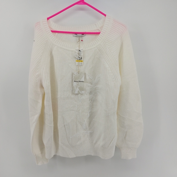 Tommy Bahama Breezy Palm Embroidered White Cotton Sweater Size Medium - Picture 1 of 7